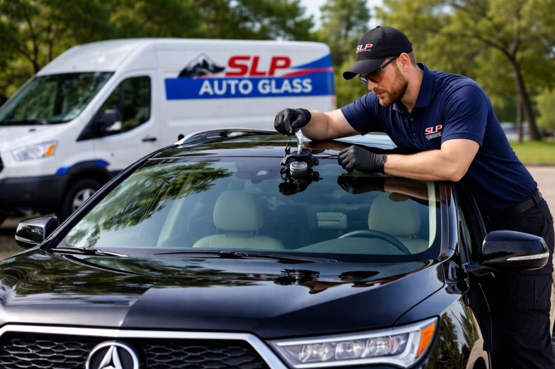 Acura auto glass repair by SLP Auto Glass technician with mobile windshield service in Lakewood and Denver CO