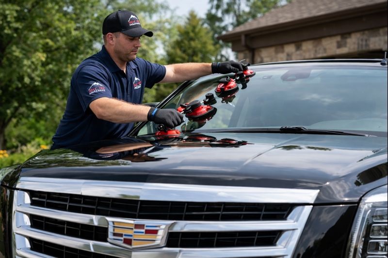 Cadillac windshield replacement by SLP Auto Glass technician with mobile service in Lakewood and Denver CO