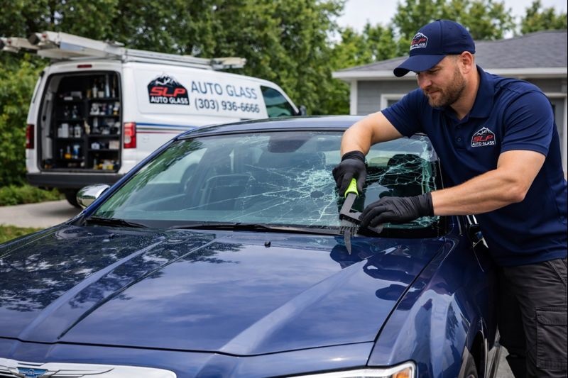 Chrysler windshield replacement by SLP Auto Glass technician with mobile auto glass service in Lakewood and Denver