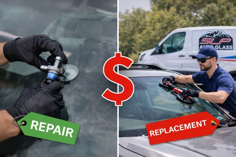 Windshield repair versus full windshield replacement cost comparison by SLP Autoglass