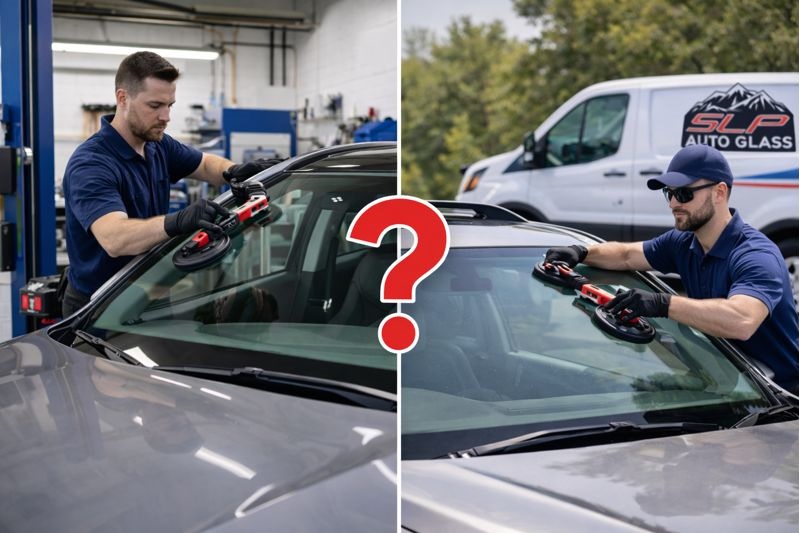 Mobile windshield replacement compared to in shop auto glass service by SLP Autoglass