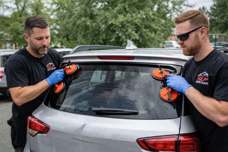 Rear window auto glass replacement by SLP Auto Glass in Lakewood and Denver CO