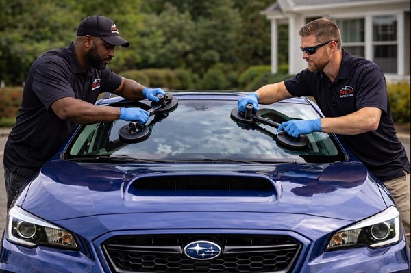 Trusted Subaru windshield replacement by SLP Auto Glass technicians performing professional on-site service