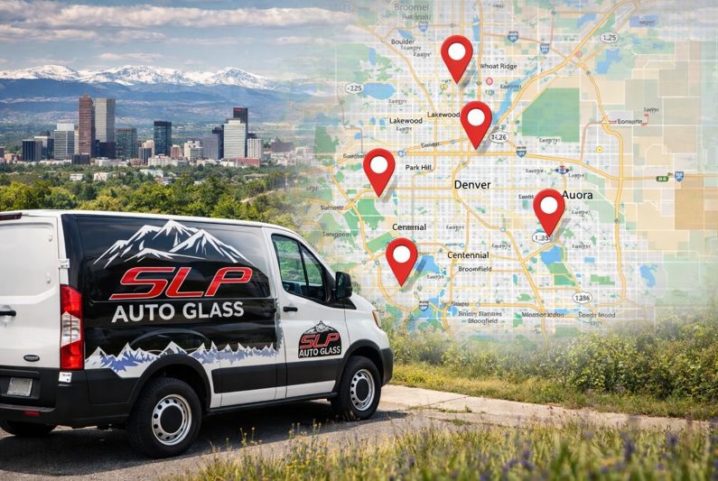 SLP Auto Glass mobile service area across Denver and Lakewood Colorado