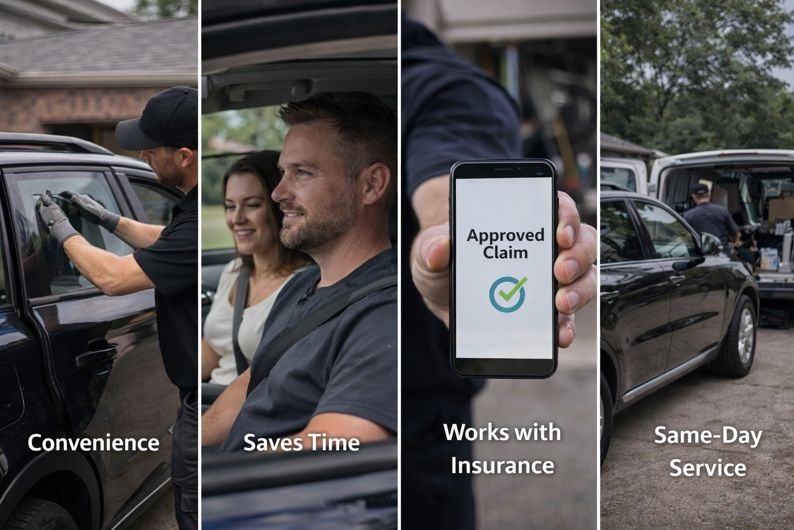 Benefits of mobile multi window auto glass replacement including convenience same day service and insurance support by SLP Autoglass