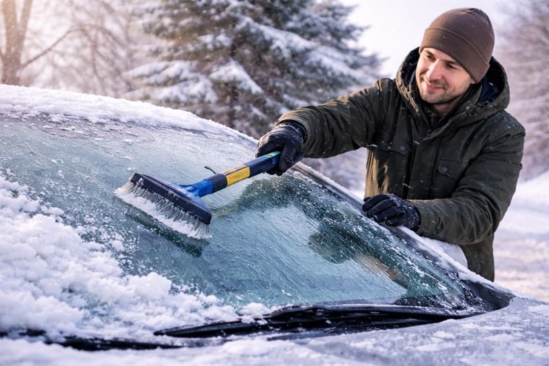 Safely removing ice from a windshield to reduce cold weather crack risk