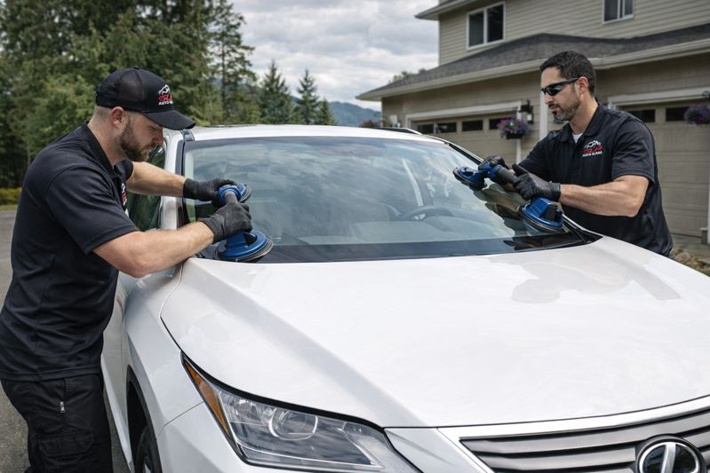 SLP Auto Glass technicians replacing a Lexus RX 350 windshield