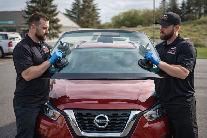Nissan windshield replacement performed by certified SLP Auto Glass technicians using professional tools