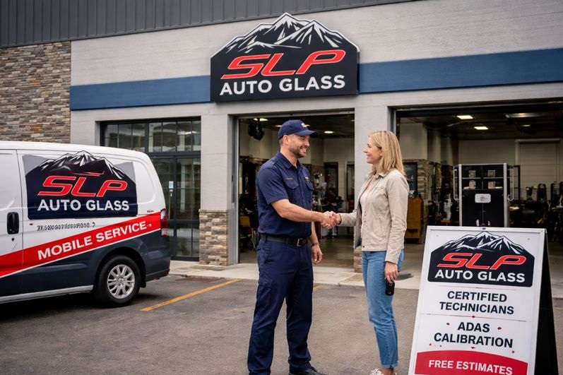 Customer choosing SLP AutoGlass in Colorado for professional windshield replacement and auto glass services