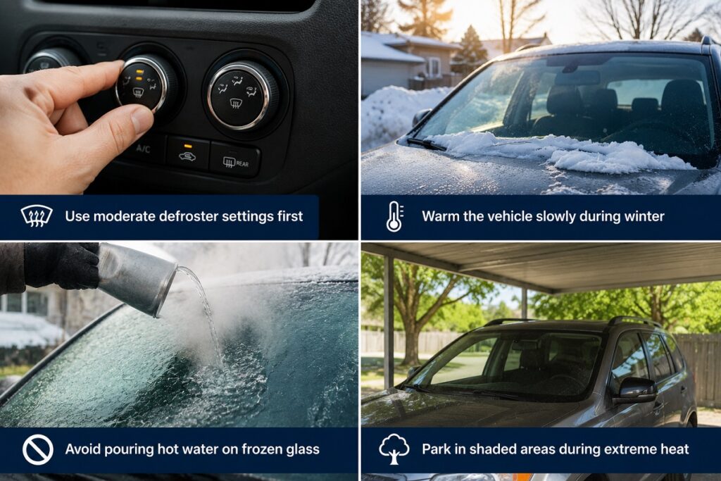 Tips to prevent stress cracks in auto glass windshield.