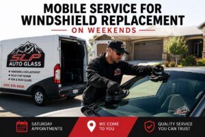 SLP Autoglass mobile windshield replacement service on weekends at a residential location.