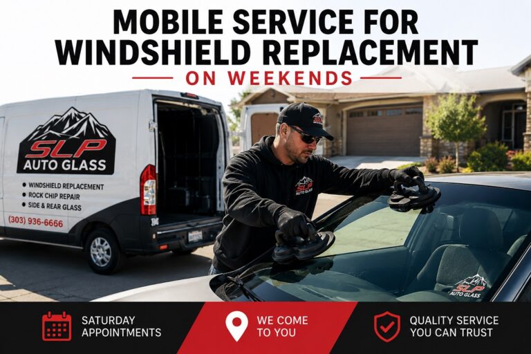 SLP Autoglass mobile windshield replacement service on weekends at a residential location.