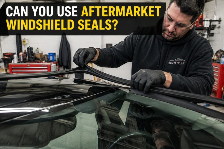 Aftermarket windshield seal installation by an auto glass technician